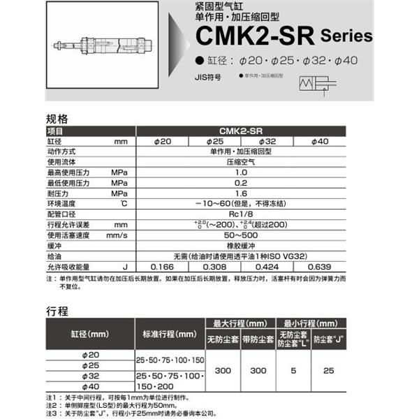 CKD喜開理緊固型氣缸CMK2-SR-CA-32-300-B2