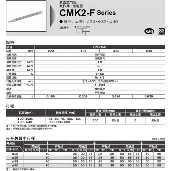 CKD喜開理緊固型氣缸CMK2-F-FB-40-100-T0H-R-MI