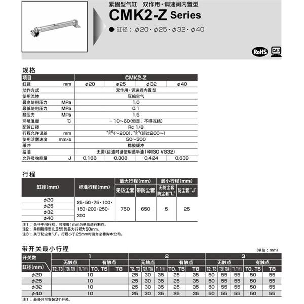 CKD喜開理緊固型氣缸CMK2-Z-CB-25-100-JI